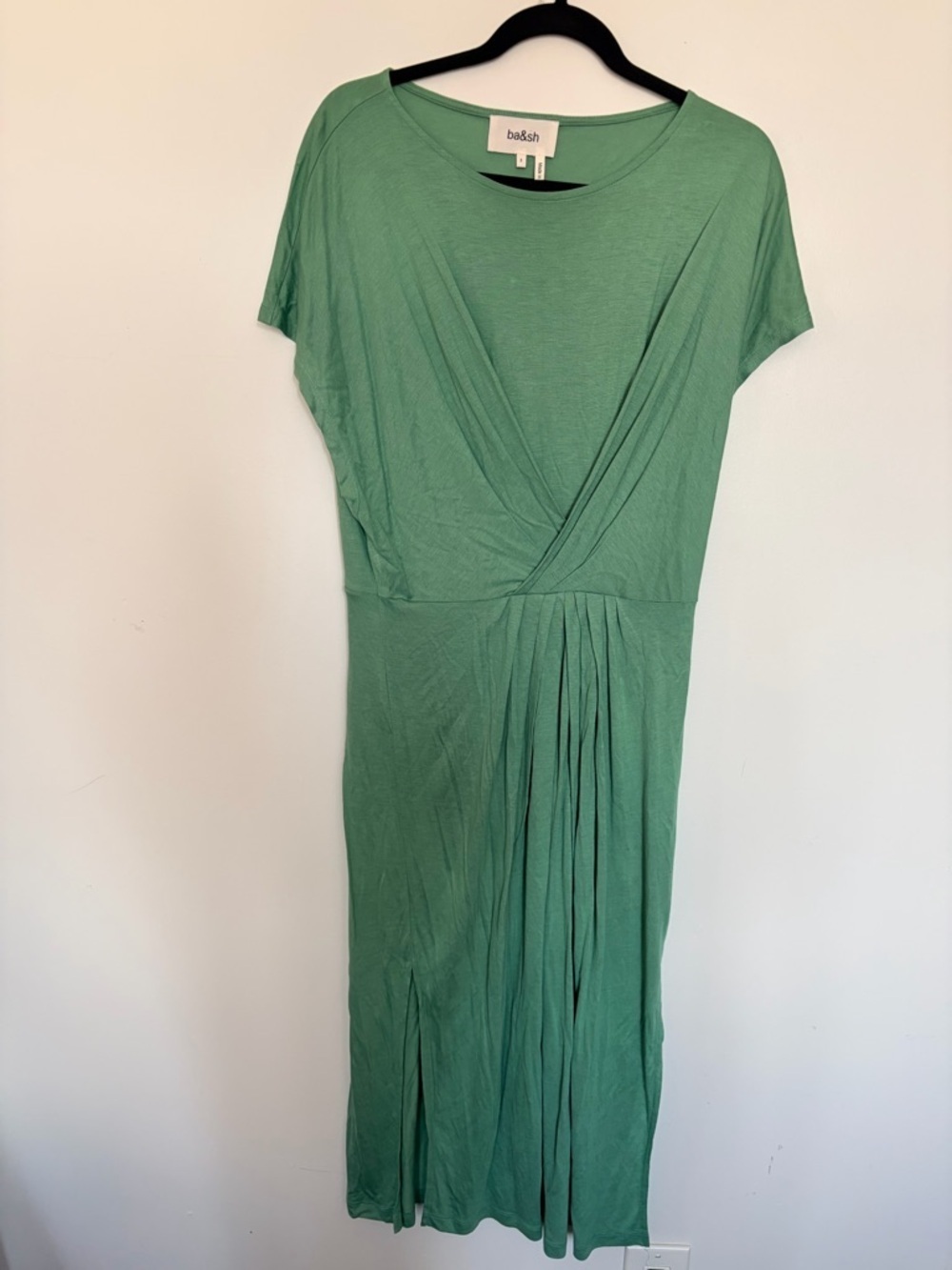 ba&sh Green Vert Draped Jersey Midi Dress - Size 3